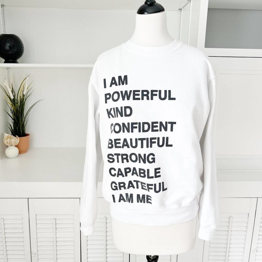 Anine Bing White Ramona Empowerment Crewneck Pullover Sweatshirt Size XS/S - Picture 2 of 11